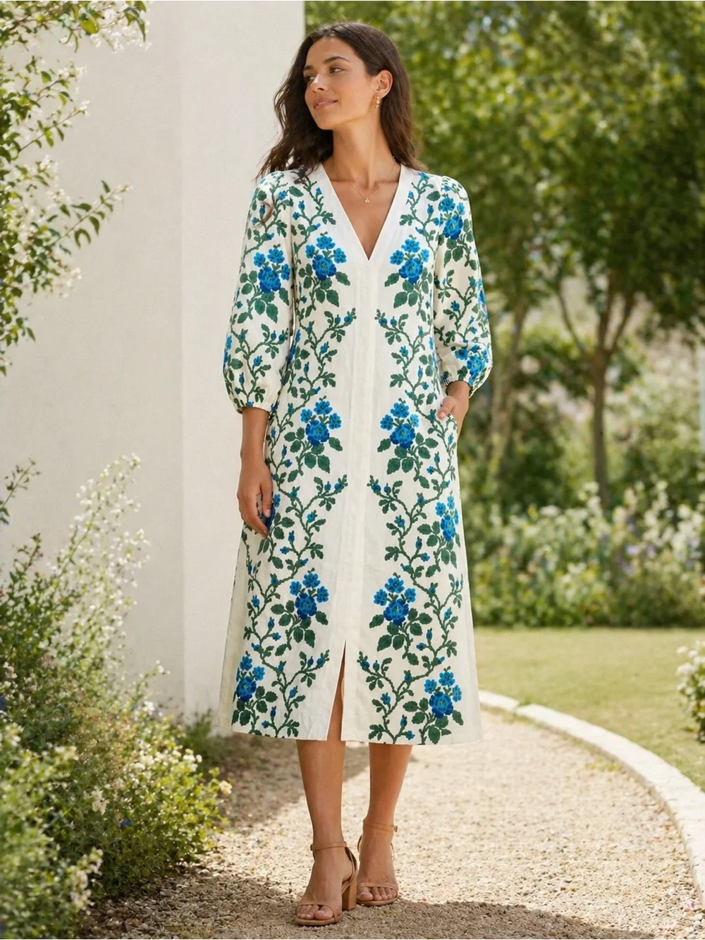 Tuckernuck Cerulean Vine Lachlan Midi Dress – Cotton Poplin NWT Size Small